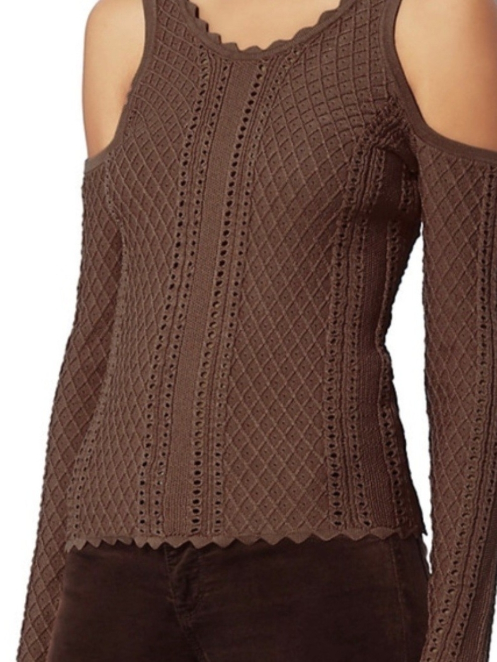 Ronny Kobo Brown Cold-Shoulder Knit Sweater